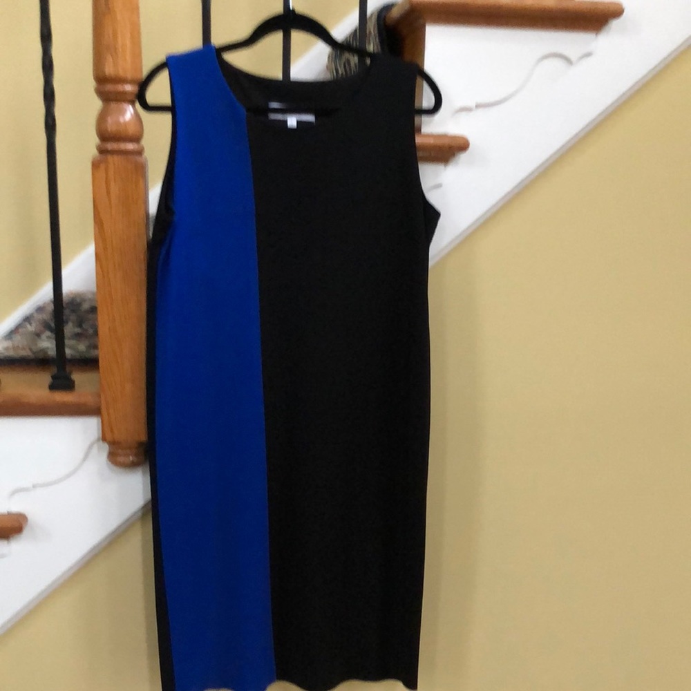 Mistook knit dress, front black & royal blue, back solid black, NWOT, size Large